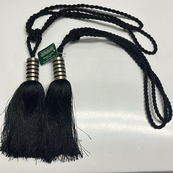 Versailles Home Fashion Inc. Black Silver Tone Accents 24” Tiebacks Set of 2 - Picture 5 of 10